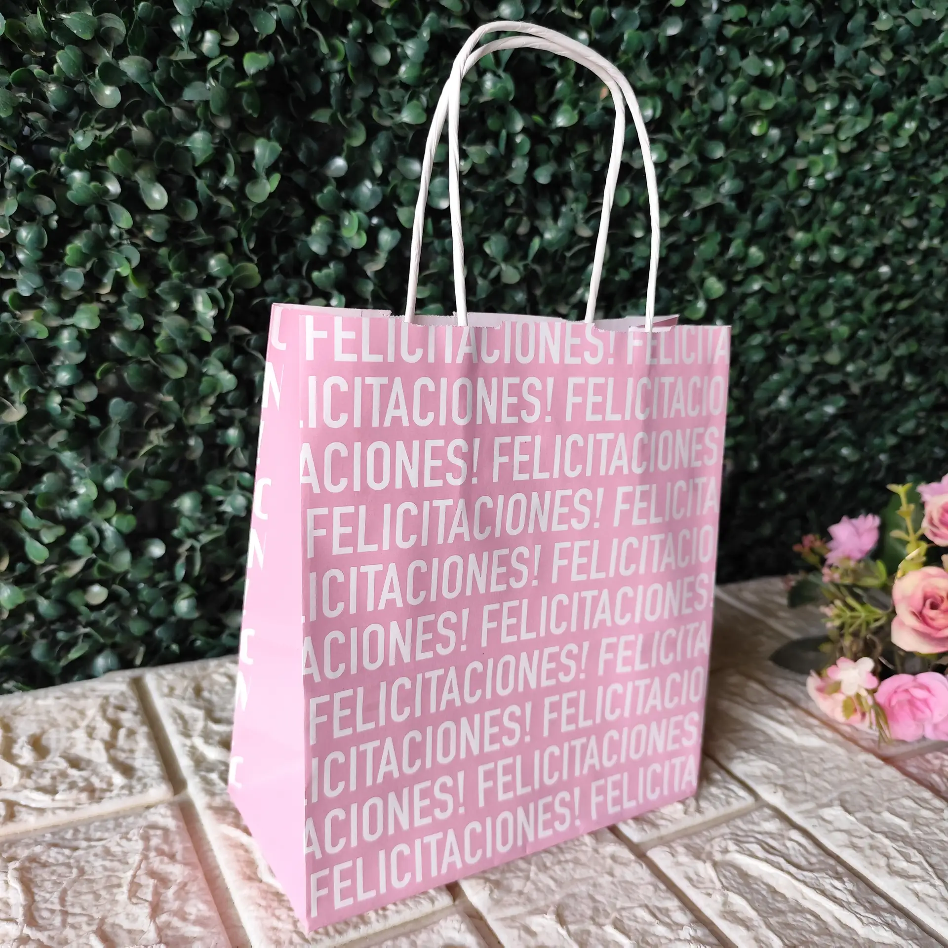 Bolsa para regalo 18x8x20 "felicitaciones rosa"