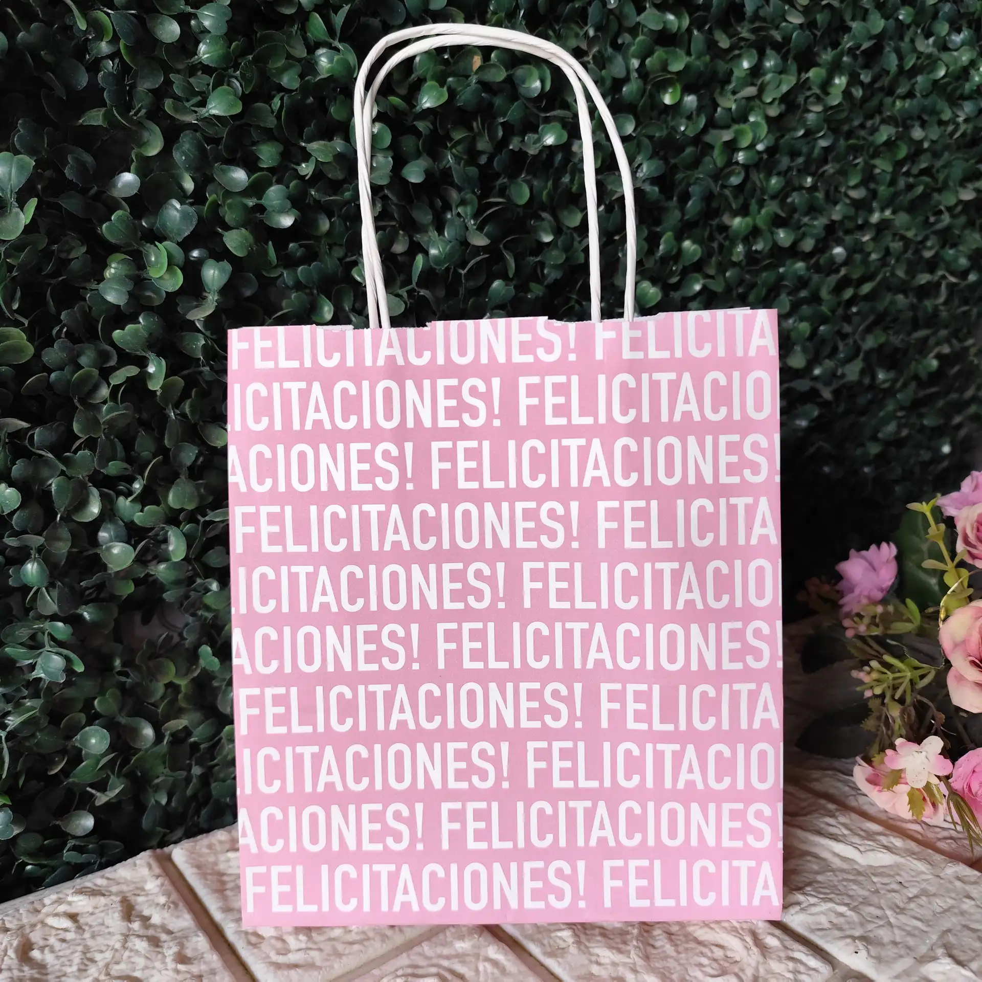 Bolsa para regalo 18x8x20 "felicitaciones rosa"